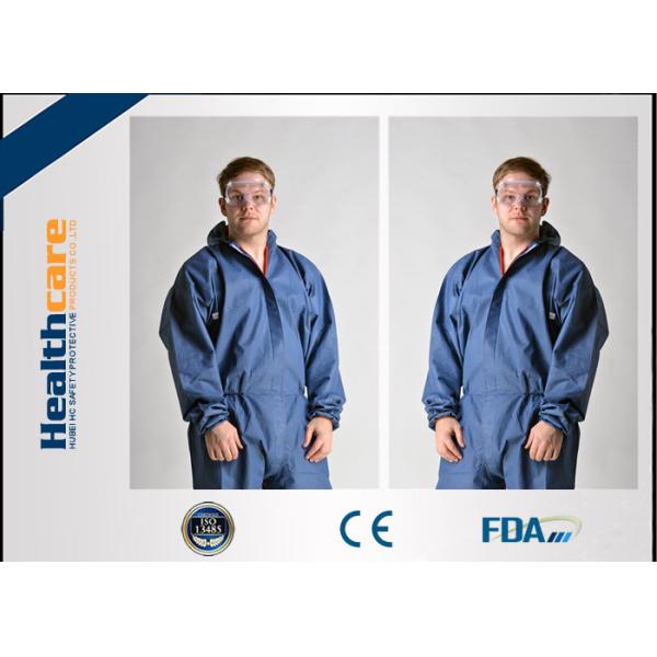 Dark Blue Disposable Chemical Protective Coverall SMS Clothing With Hood And