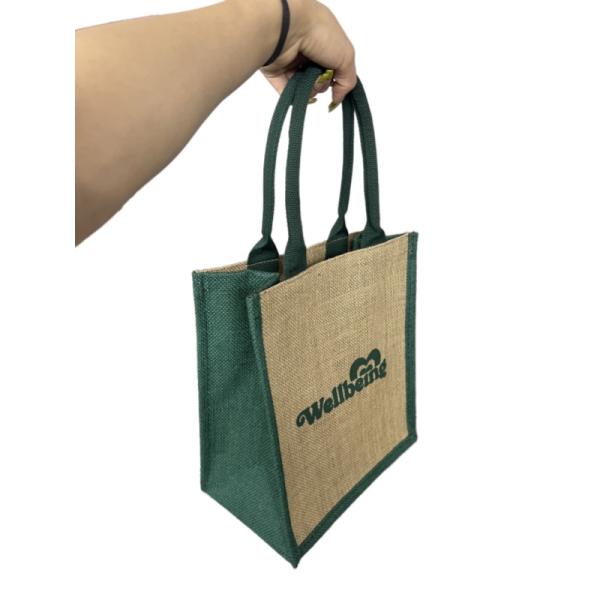 Custom Made Printed Natural Jute Tote Bag With Coloured Gusset