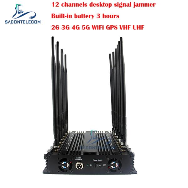 Desktop Mobile Phone Signal Jammer 34w 2G 3G 4G 5G GPSL1 L2 L5 WiFi VHF UHF 12 Antennas
