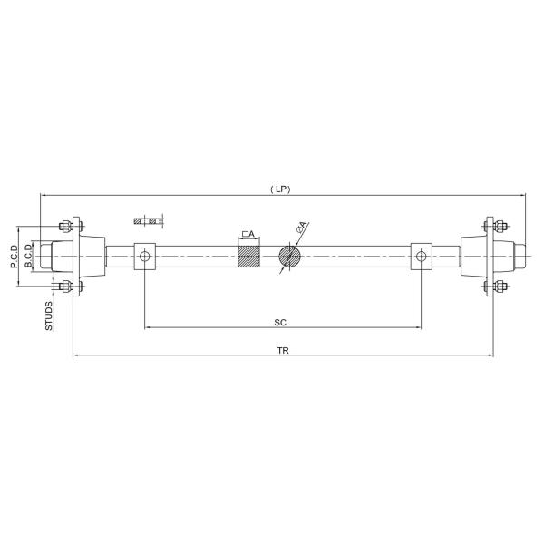Black Anti-Rust Paint Unbraked Trailer Axle for Heavy Loads and Max Speed of 90 km/h
