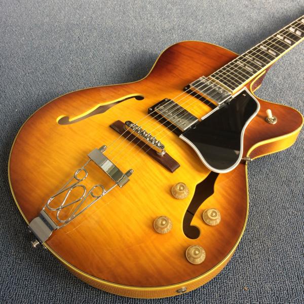 Hollow body jazz electric guitar, Chocolate color electric guitar with Tremolo system,Ebony Fingerboard