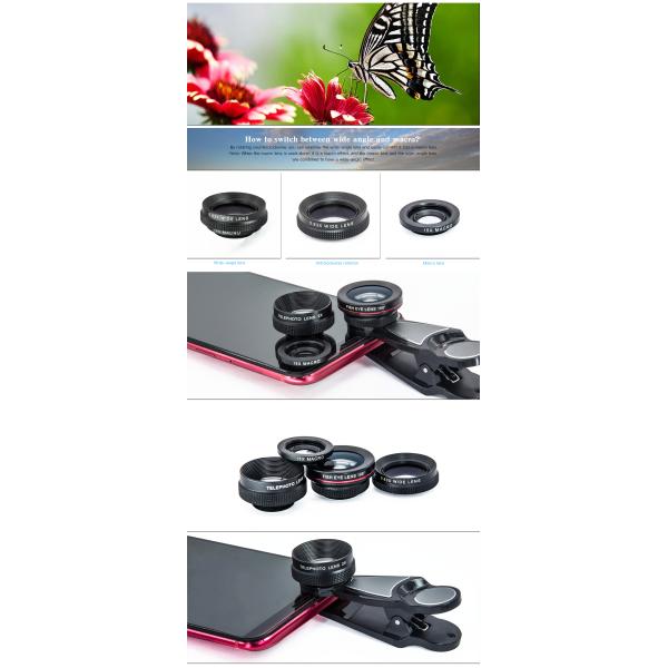 4 in 1 Mobile Phone Camera Lens Macro 0.63x Wide Angle Kit With Clip