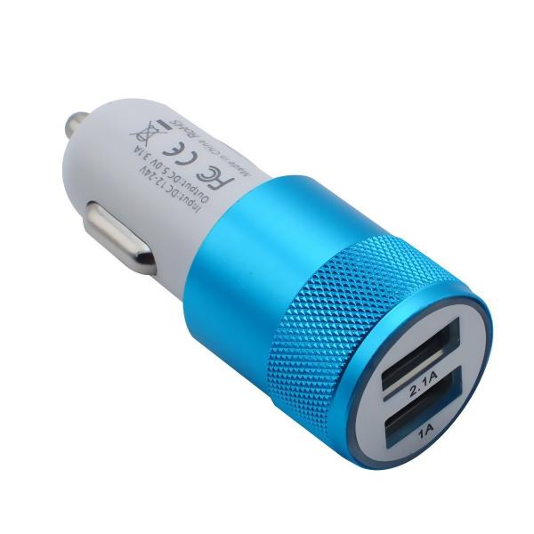 5V2.1A knurling dual USB car charger for mobile phone metal rings type