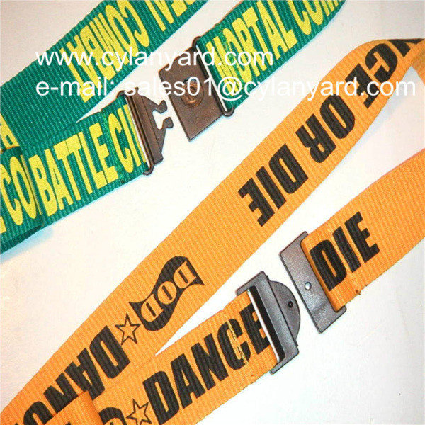 Printed polyester lanyard with safety breakaway buckle,