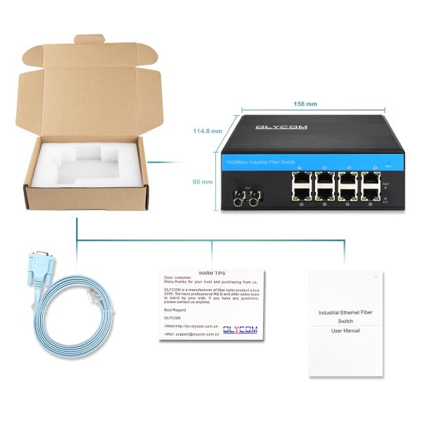 Industrial PoE Managed Switch 8 Port ST Fiber Gigabit Network Unmanaged CE FCC IP40 Rated