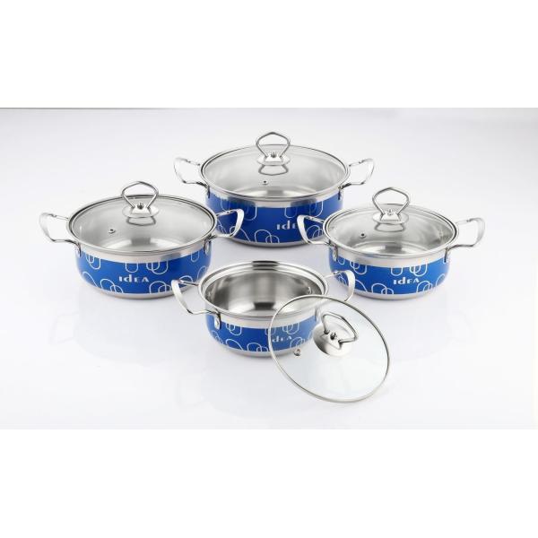 16cm 18cm 20cm 22cm Stainless Steel Cooking Pot Non - Stick Durable And Easy Cleaning & blue red color wtih glass cove