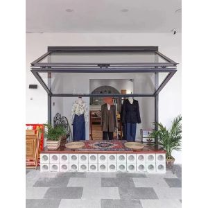 Grape Arbor Folding Window Connection Allowing Harvest Access from Kitchen