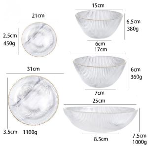Household Transparent Vertical Stripe Glass Salad Bowls