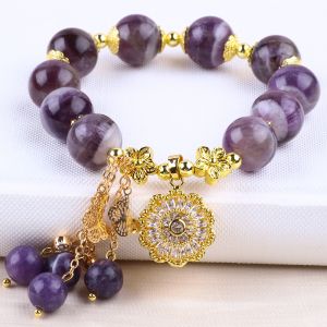 Handmade 12MM Dream Amethyst With Flower Spinner Charm Blessing Crystal Bead