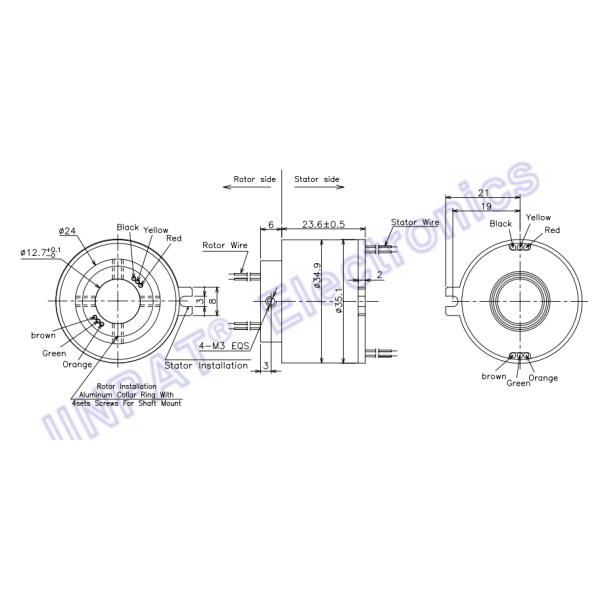 12.7mm IP54 Through Hole Slip Ring Rotating Assembly