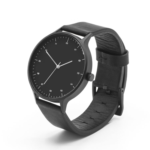 316L SS Simple Black Leather Watch With Quick Release Bar Strap