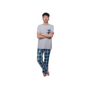 Short Sleeve Long Pant Cotton Checked Pyjamas / Nightwear , Solid Top Checkered Pjs