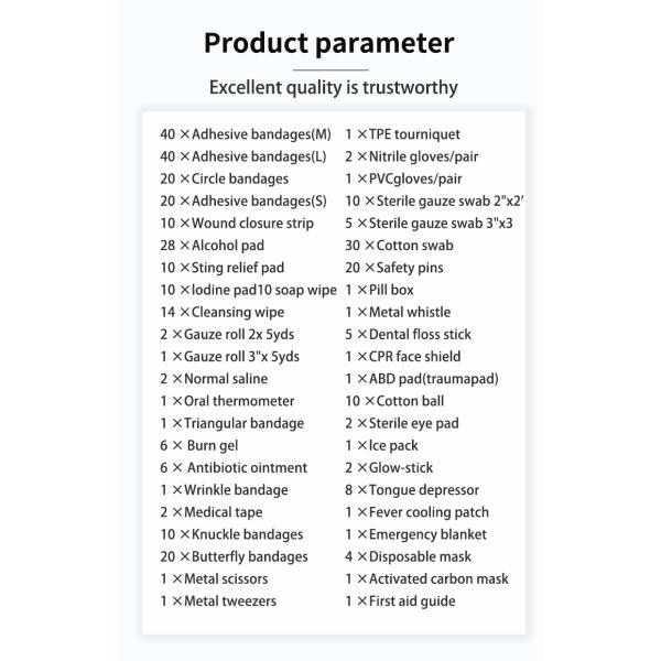 Portable Manual Power Home First Aid Kit Home Medical Kit With Disposable Face Mask