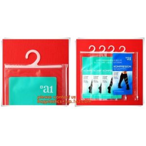 PVC customized hanger zipper bag/rigid handle zipper bag/hook handle polybag