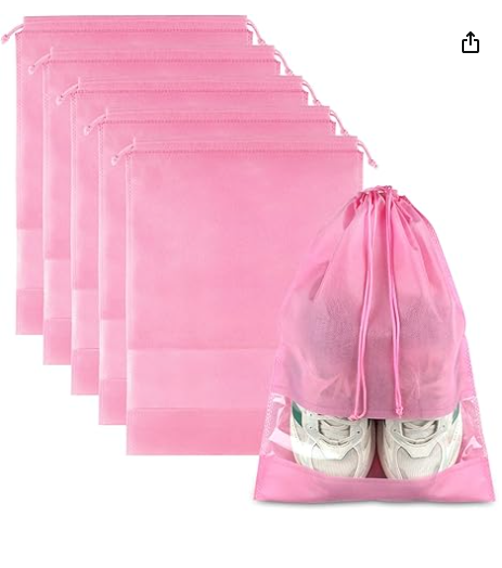 Large Travel Shoe Bags - 5 Pcs with Clear Window, Non-Woven Drawstring, 12.6" X 17.3" for Men Women