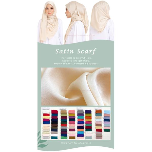 Wholesale Luxury Muslim Women Square Bawal Plain Design Soft Turban Head Scarf Satin Hijab