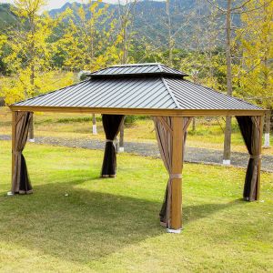 China 14x12 12x12 Outdoor Hardtop Gazebo  Garden  Galvanized Steel Metal  Double Roof on sale