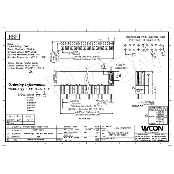 2.0mm Dual Row Female Header Connector H 6.35 180°DIP ADD Housing Signal transmission