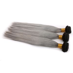 12-24 Inches Sliver With Black Roots Straight Hair Virgin Brazilian Human Hair