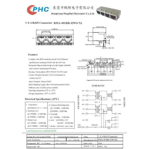 4 Ports Rj45 Network Jack , RJ45 Integrated Magnetics Connector With Giga