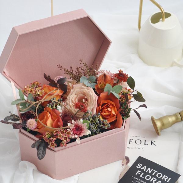 Buy Custom Velvet Hexagon Rigid Paper Pink Preserved Rose Gift Bouquet Envelop Shape Waterproof Mini Flower Storage Roses Packaging Box at wholesale prices