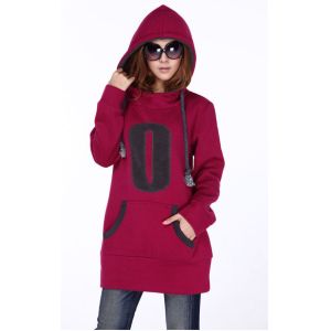 Long Ladies / Women Hooded Sweatshirts , Two Pockets Cotton