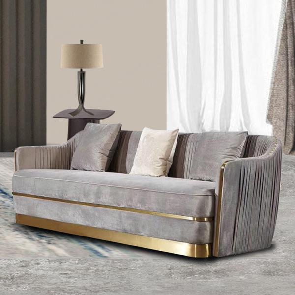 Nordic Light Luxury Hotel Lobby Furniture Velvet Stainless Steel Postmodern Showroom Sofa