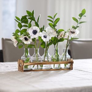 Glass Flower Vase with Wooden Holder Vases for Flowers