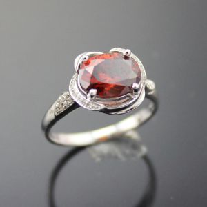 Women Jewelry Oval Garnet Cubic Zircon Sterling Silver Ring(F44E)