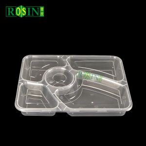 Customized Disposable Meal Box 5 Compartments With Round Soup Bowl