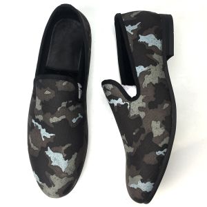 Embroidered Mens Black Suede Loafers Shoes Luxury Sheepskin Dress Shoes