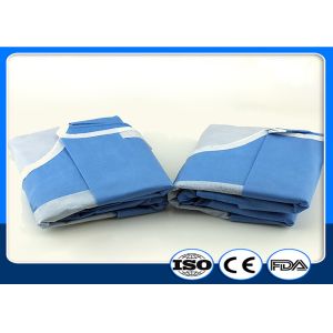 China Nonwoven Disposable Surgical Gown Reinforced Blue Hospital Spunlace on sale