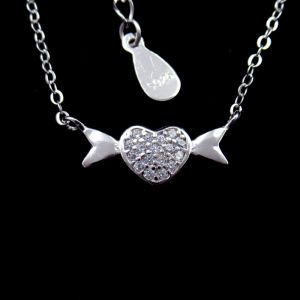 Heart Sweet Sugar Candy Shape Anniversary Necklace 925 Silver With CZ And Cross