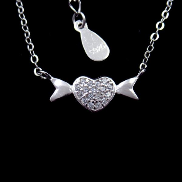 Heart Sweet Sugar Candy Shape Anniversary Necklace 925 Silver With CZ And Cross