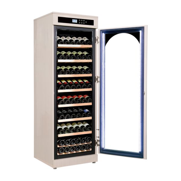 Premium Solid Wood Wine Cooler Cabinet with Digital Control Panel and Arched Glass Door