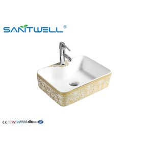 China Classic Bathroom Ceramic Art Basin Gold Flower Color Hand Wash Basin on sale