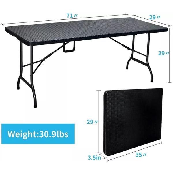 Foldable Outdoor Banquet Table Portable Camping Furniture with Imitated Rattan Design