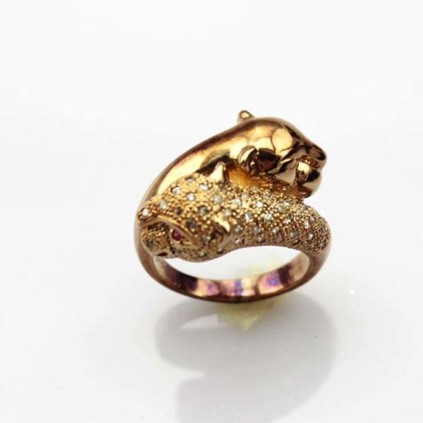 Rose Gold Plated 925 Silver Leopard Ring Pave CZ Diamonds (S-RJ673)