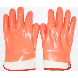 Fluorescent Orange Oil Resistant Insulated PVC Gloves Fully Coated PVC Dipped