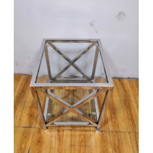 Polished Silver Stainless Steel Frame Tempered glass top End Table