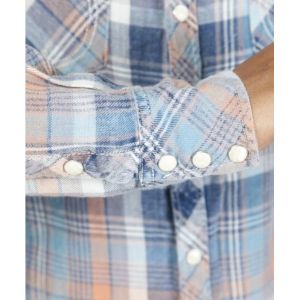 Gingham Stand Collar Blouse , Colorful Womens Shirts Blouses / Shirts