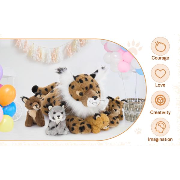 MorisMos 5-Piece 18-Inch Lynx Bobcat Stuffed Animals Soft Polyester Cotton Plush Toys Kids Boys Girls Perfect Birthday