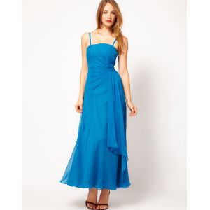 Quality Blue Maxi Ankle Maxi Dress , Chiffon Waist Belt Sleeveless Dress for sale