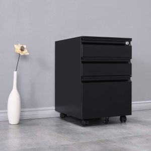 3 Drawer White Metal Under Desk Mobile Pedestal