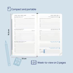 Black Leatherette Cover Small Academic Planner With Hourly Schedule