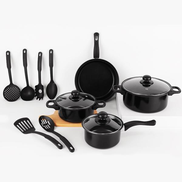 Kitchen 13 Piece Non Stick Cast Iron Cookware Set Black Pot And Pans
