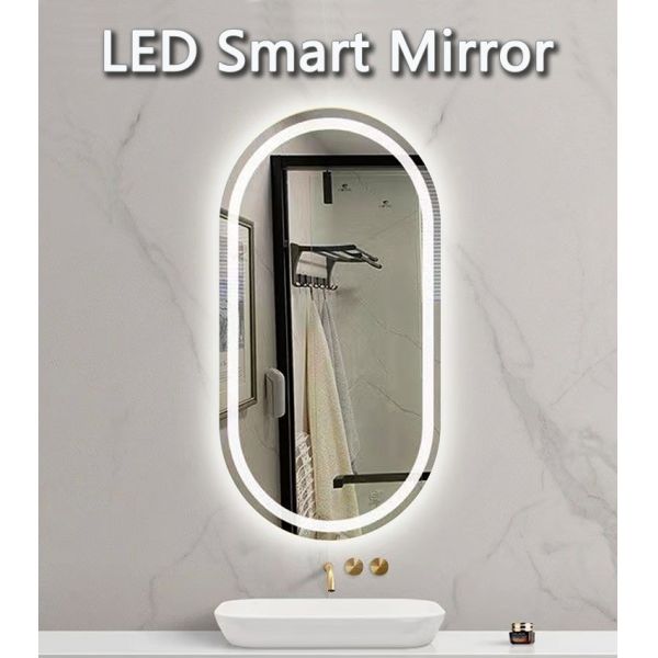 Smart LED Bathroom Vanity Mirror with Oval Bath Toilet and Luminous Lights in Silver