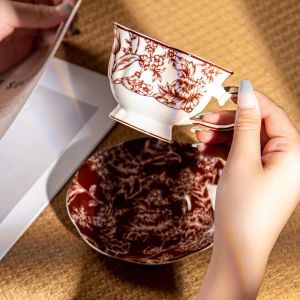 Quality Elegant Ceramic Coffee Mug And Saucer Set Light Luxury Gold Line Design For Drinkware for sale