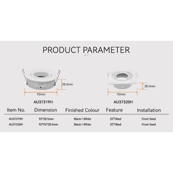 IP20 Renewable MR16 Downlight Housing Tilted Cutout 82mm Downlight Enclosure