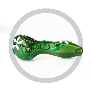 Green Glass Smoking Pipe With Luminous Flower , Glass Hand Pipe For Smoking